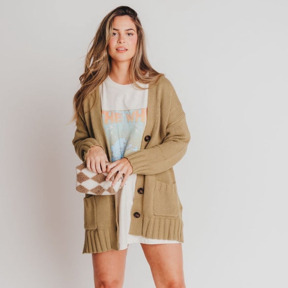 Mod Ref Oversized Sage Green Knit Button Cardigan… - image 1